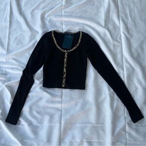 Brandy Melville Black Embellished Crop Blouse